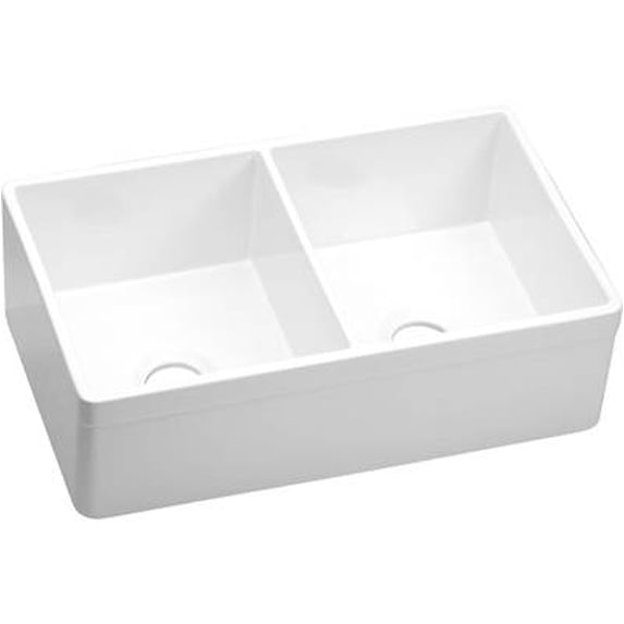 Elkay Fireclay 33" x 19-15/16" x 10-1/8", Equal Double Bowl Farmhouse Sink, White