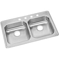 thumbnail image 1 of Elkay GE233221 Dayton Stainless Steel 33" x 22" x 5-3/8" Equal Double Bowl Top Mount Sink, 1 of 7