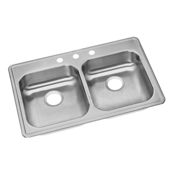 Dayton Top Mount Stainless Steel 33x21.25x5.375 3-Hole Double Bowl Kitchen Sink