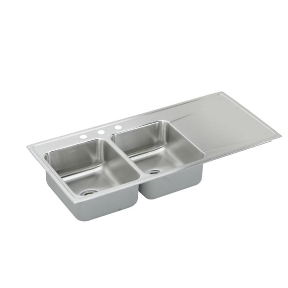 Elkay Lustertone Stainless Steel 48" x 22" x 7-5/8", Equal Double Bowl Top Mount Sink with Drainboar
