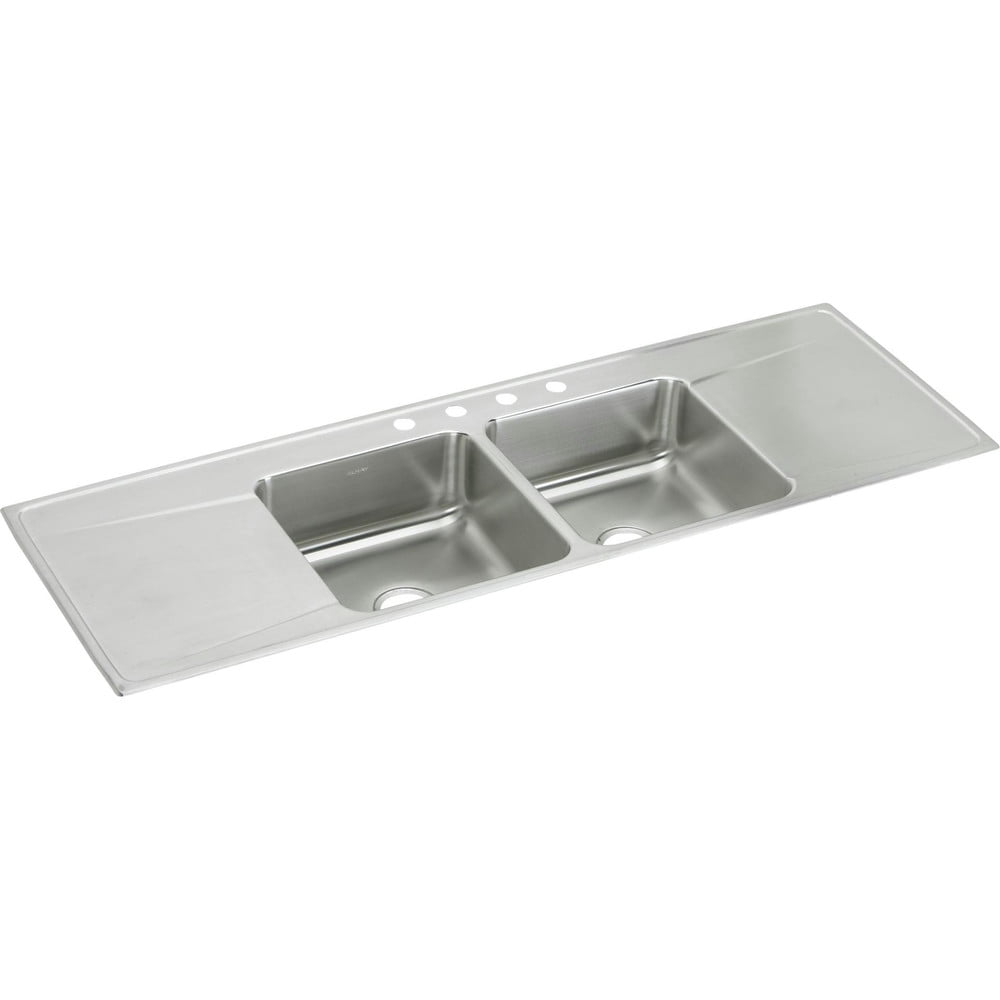Elkay ILR6622DD1 Lustertone 66 in. x 22 in. Equal Double Bowl Top Mount Sink w/ Drainboard (Stainless Steel)