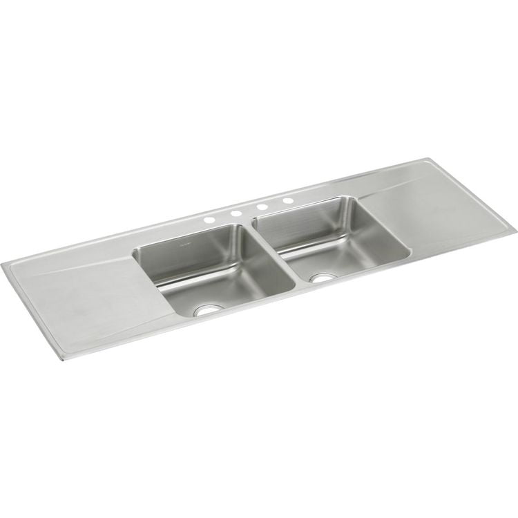 Elkay Lustertone Classic Stainless Steel 66 x 22 x 7-5/8, Equal Double Bowl Drop-in Sink with Drainboard - ILR6622DD3