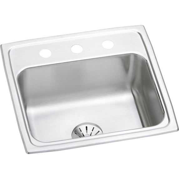 Elkay LR1919PD2 Gourmet Ltertone Stainless Steel Single Bowl Top Mount Sink Kit with 2 Faucet Holes