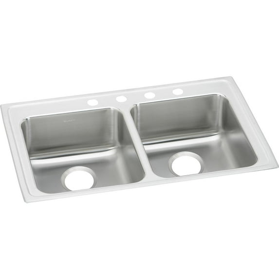 Elkay LRAD3319553 Elkay Lustertone Stainless Steel 33" x 19-1/2" x 5-1/2", Equal Double Bowl Top Mount ADA Sink