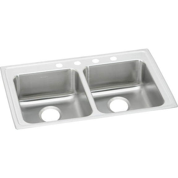 Elkay LRAD3321604 Elkay Lustertone Stainless Steel 33" x 21-1/4" x 6", Equal Double Bowl Top Mount ADA Sink