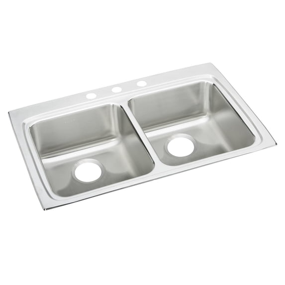 Elkay LRAD3322604 Elkay Lustertone Stainless Steel 33" x 22" x 6", Equal Double Bowl Top Mount ADA Sink