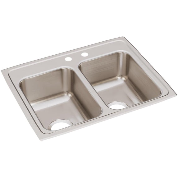 Elkay Lr2519 Lustertone 25" Drop In Double Basin Stainless Steel Kitchen Sink - 2 Faucet