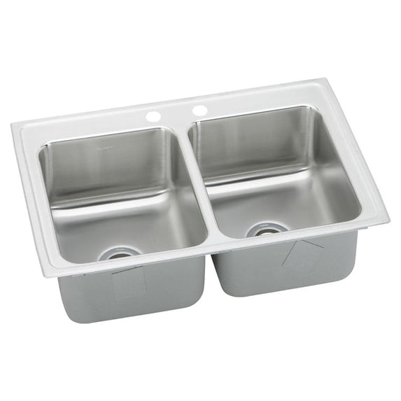Elkay LR29222 Lustertone Classic 29 x 22 x 7-5/8 Equal Double Bowl Drop-In Sink, 2 Holes, Stainless