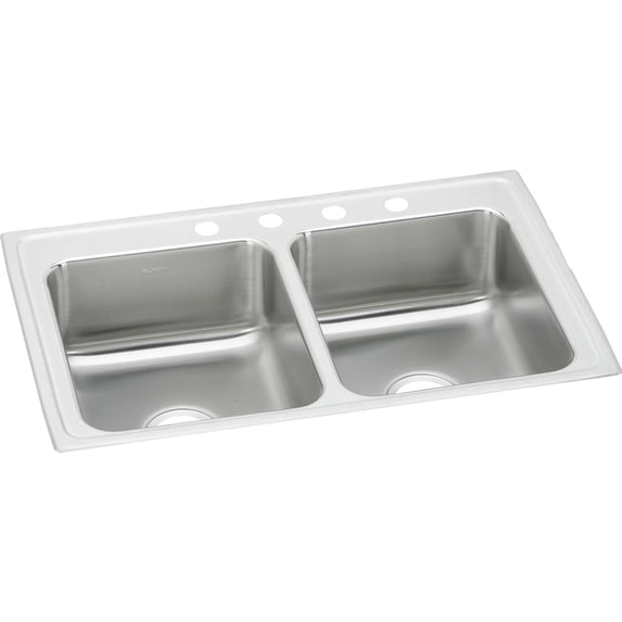 Elkay Lr3722 Gourmet 37" Double Basin Drop In Stainless Steel Kitchen Sink - 4 Faucet