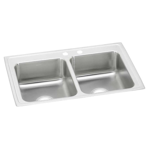 Elkay LR4322MR2 Lustertone Classic 43 x 22 x 7-5/8 Equal Double Bowl Drop-In Sink, 2 Holes Offset, Stainless