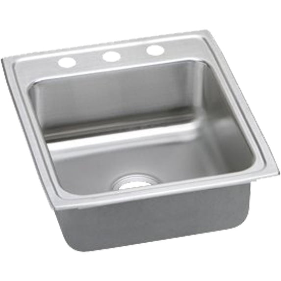 Elkay LRAD2022503 Lustertone Classic 19-1/2 x 22 x 5 Single Bowl Drop-in ADA Sink, 3 Holes, Stainless