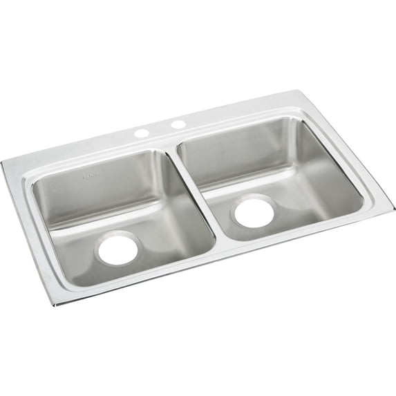 Elkay Lustertone Classic Stainless Steel 33" x 22" x 6", 2-Hole Equal Double Bowl Drop-in ADA Sink