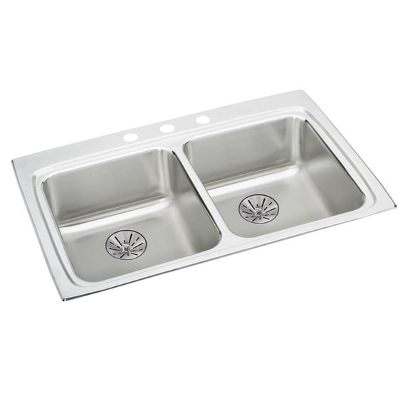 Elkay Lustertone Classic Stainless Steel 33" x 22" x 6-1/2", Equal Double Bowl Drop-in ADA Sink with Perfect Drain