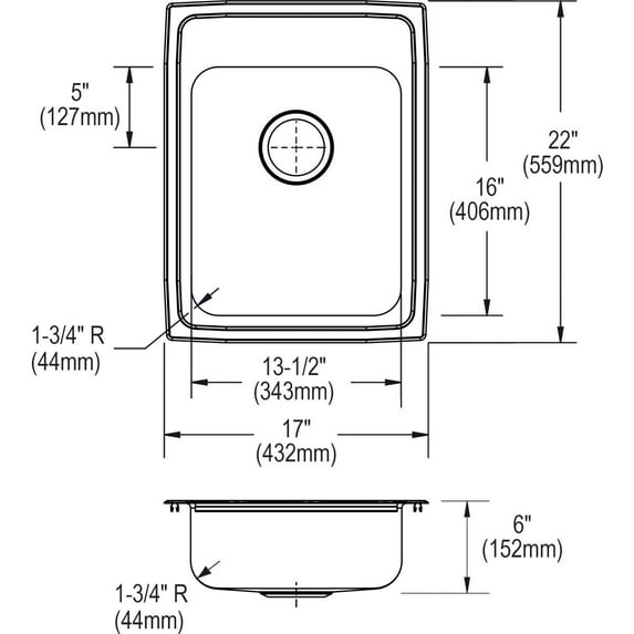 Elkay Lradq172260 Gourmet 17" Single Basin Drop In Stainless Steel Kitchen Sink - 2 Faucet