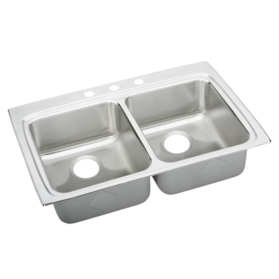 Elkay Lustertone Classic Stainless Steel 33" x 22" x 6-1/2", Equal Double Bowl Drop-in ADA Sink