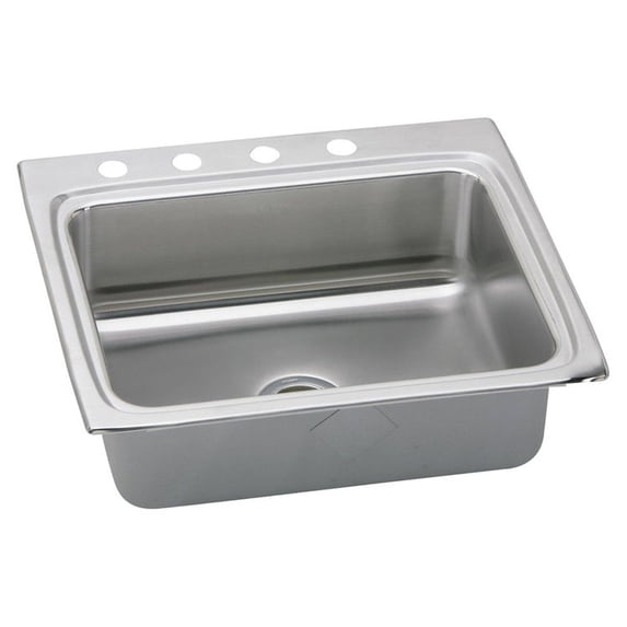 Elkay LRQ25224 Lustertone Classic 25 x 22 x 8-1/8 Single Bowl Drop-In Sink w/ Quick-clip, 4 Holes, Stainless