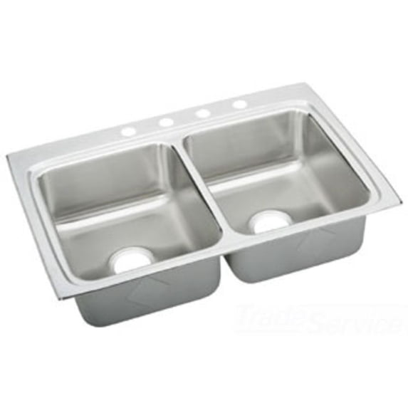 Elkay LR3322MR2 Lustertone Classic 33 x 22 x 8-1/8 Equal Double Bowl Drop-In Sink, 2 Holes Offset, Stainless