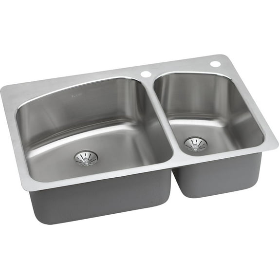 SS 33 x 22 x 9 Dbl Bowl Dual Mt Sink+PD