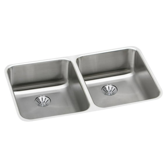 Elkay Lustertone Classic Stainless Steel, 30-3/4" x 18-1/2" x 5-3/8", Double Bowl Undermount ADA Sink w/Perfect Drain