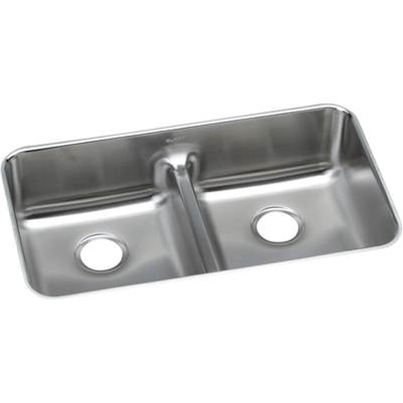 Elkay Lustertone Classic Stainless Steel 32-1/16" x 18-1/2" x 8", Equal Double Bowl Undermount Sink with Aqua Divide