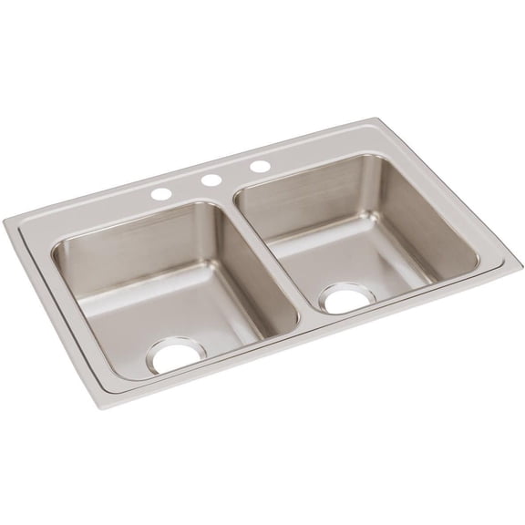 Elkay Lustertone Classic Stainless Steel 33" x 22" x 8-1/8", Equal Double Bowl Drop-in Sink