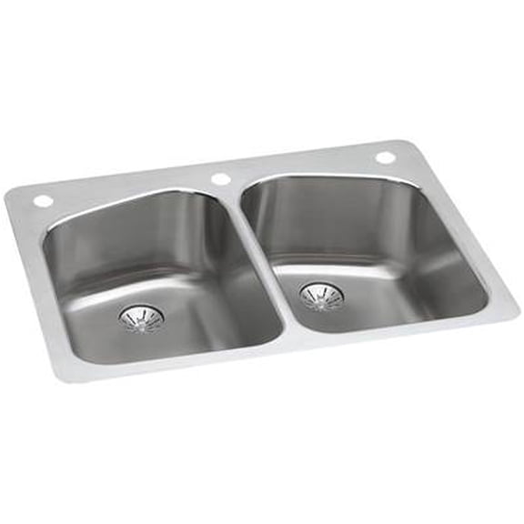 Elkay Lustertone Classic Stainless Steel 33" x 22" x 9", Equal Double Bowl Dual Mount Sink with Perfect Drain