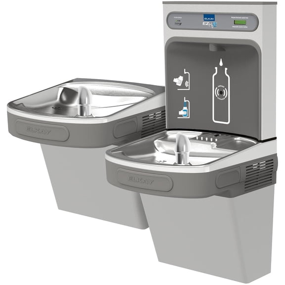 Elkay LZSTL8WSVRLK ezH2O Bottle Filling Station with Versatile Bi-Level ADA Cooler Filtered Refrigerated Light Gray