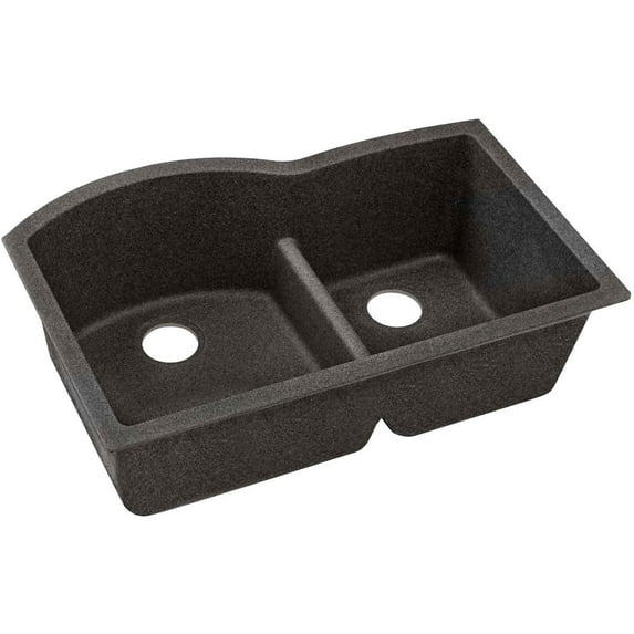 Elkay Quartz Classic 33" Double Basin Undermount Sink with Aqua Divide, Black Shale