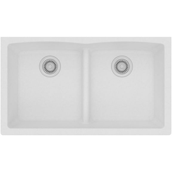 Elkay Quartz Classic 33" x 19" x 10", Equal Double Bowl Undermount Sink with Aqua Divide, White