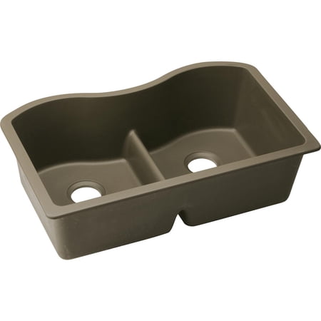 Elkay Quartz Classic 33 x 20 x 9-1/2, Equal Double Bowl Undermount Sink with Aqua Divide, Mocha