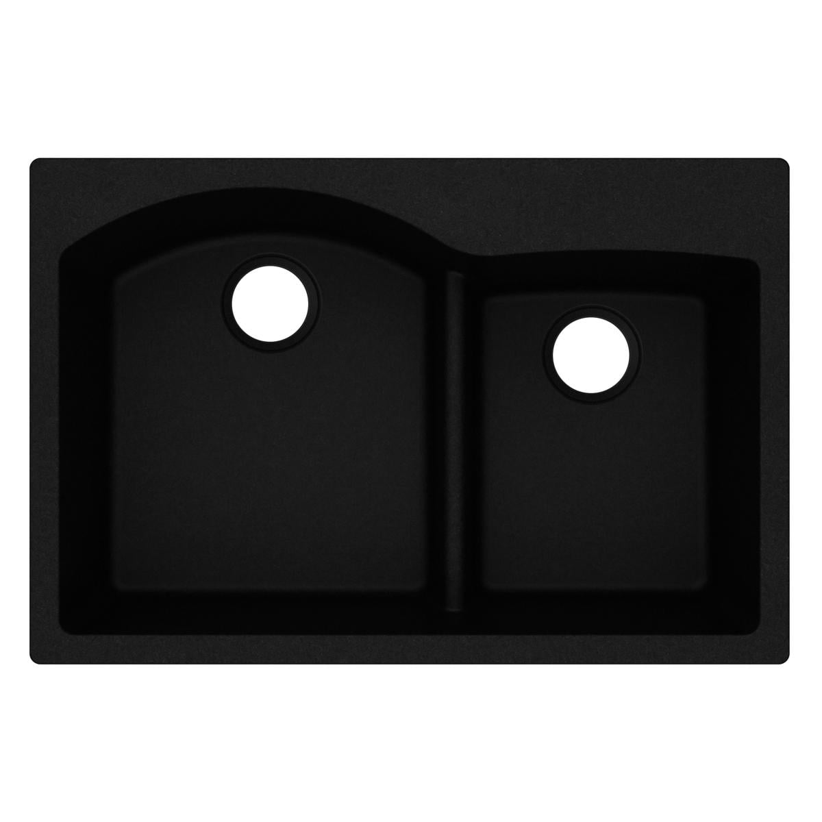 Quartz Classic Drop-In Composite 33 in. Rounded Offset Double Bowl Kitchen Sink in Black Quartz Classic Drop-In Composite 33 in. Rounded Offset Double Bowl Kitchen Sink in Black