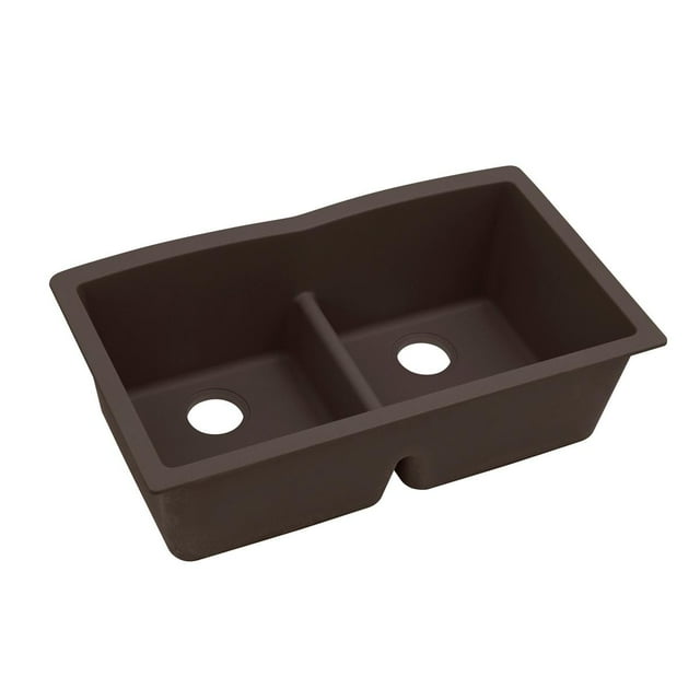 Elkay Quartz Luxe 33" x 19" x 10", Equal Double Bowl Undermount Sink with Aqua Divide, Chestnut