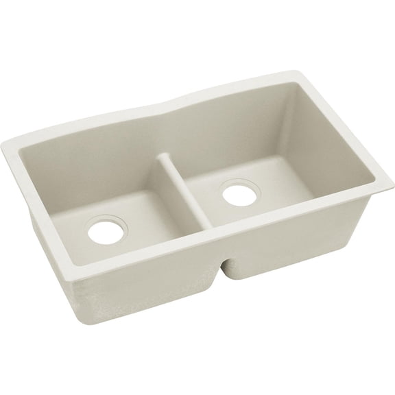 Elkay Quartz Luxe 33" x 19" x 10", Equal Double Bowl Undermount Sink with Aqua Divide, Ricotta