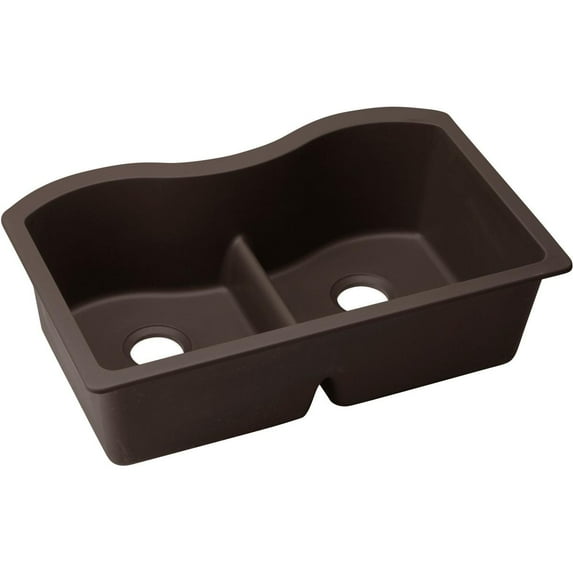 Elkay Quartz Luxe 33" x 20" x 9-1/2", Equal Double Bowl Undermount Sink with Aqua Divide, Chestnut