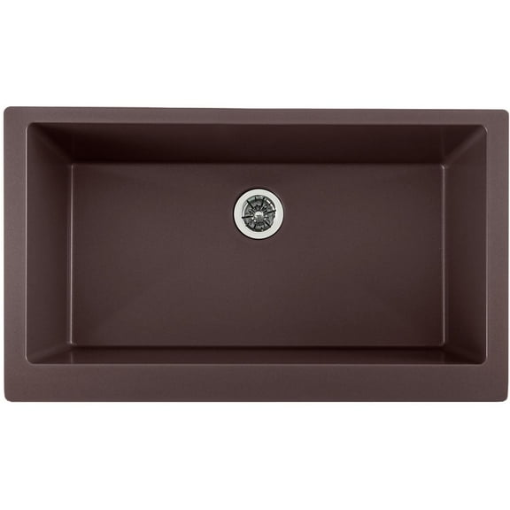 Elkay Quartz Luxe 35-7/8" x 20-15/16" x 9" Single Bowl Farmhouse Sink with Perfect Drain, Chestnut