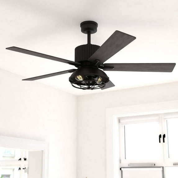Elkhart 52-in. Black Industrial Indoor Ceiling Fan with LED Cage Light Kit and Remote