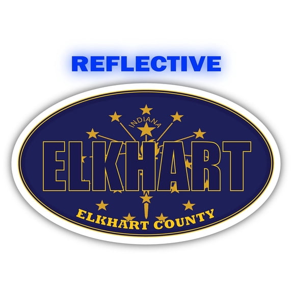 Elkhart City Indiana State Flag | IN Flag Elkhart County Oval State Colors Reflective Sticker Car Decal 3x5 inches