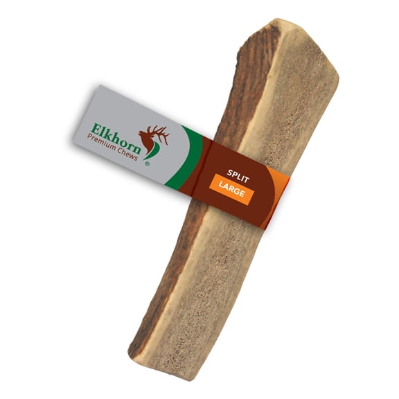 Elkhorn Premium Chews Large split (6-9 long) elk antler chew for 30-50 lb dogs (1 pack) all-natural premium-grade antler bone, sourced in the USA