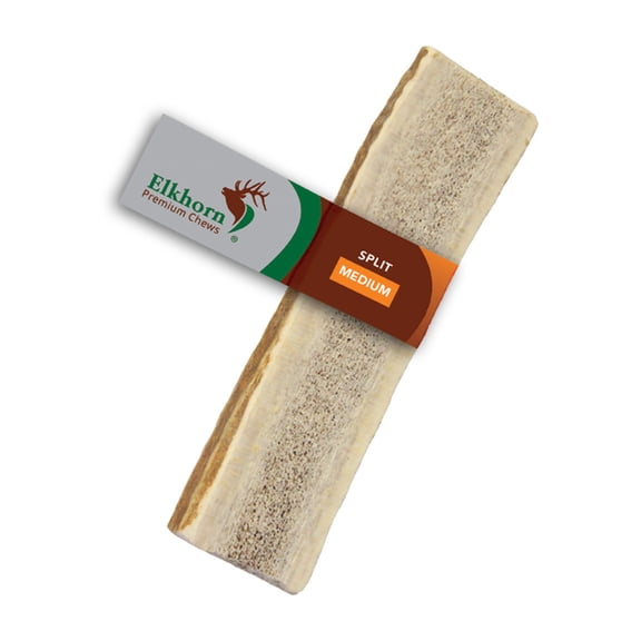Elkhorn Premium Chews Medium split (5.5-8” long) elk antler chew for 20-40 lb dogs (1 pack) all-natural premium-grade antler bone, sourced in the USA