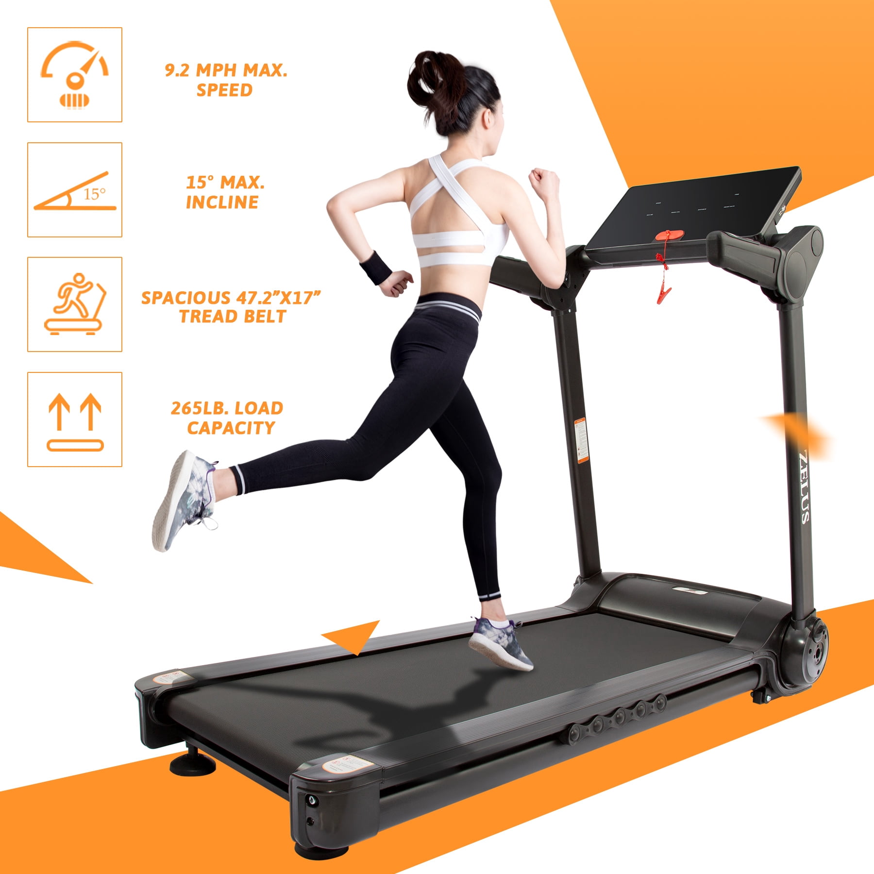 Elkmont 2HP Folding Home Treadmill for Cardio Training w BLE Speaker, 9.2mph