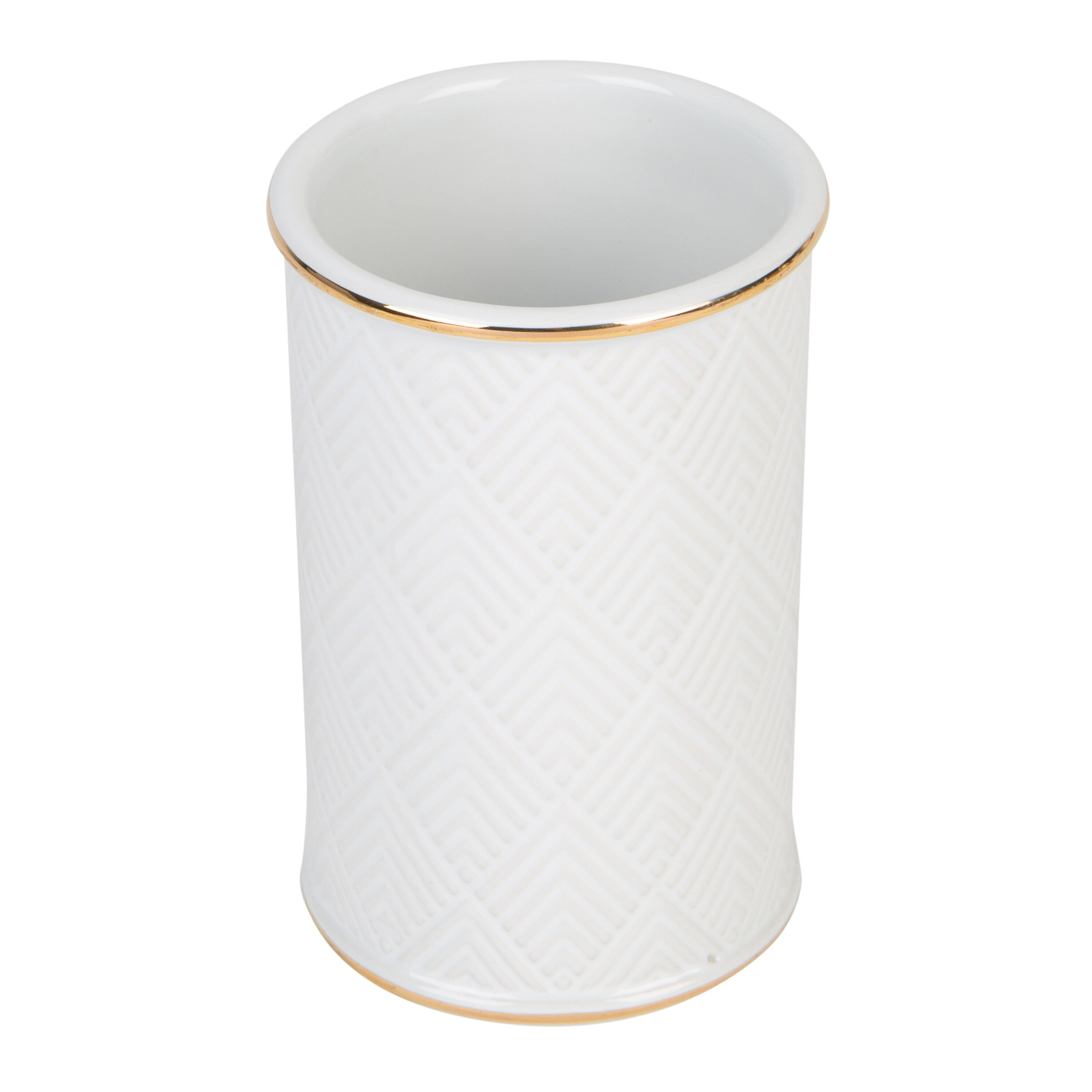 White and Gold Embossed Ceramic Bathroom Tumbler