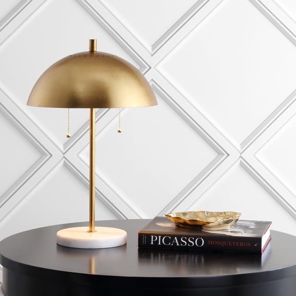 JONATHAN Y Ella 20.7" Dome Metal with Marble Base LED Table Lamp, Gold/White, JYL1071A