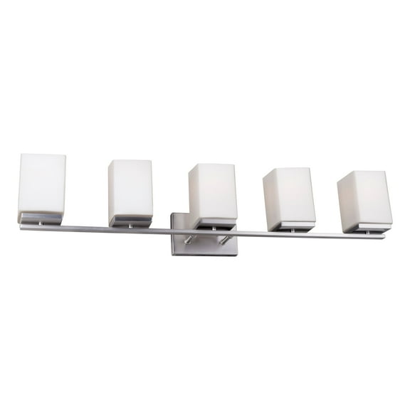 Ella 5-Light Brushed Nickel Bath Bracket with Square Satin Opal Glass - Brushed Nickel