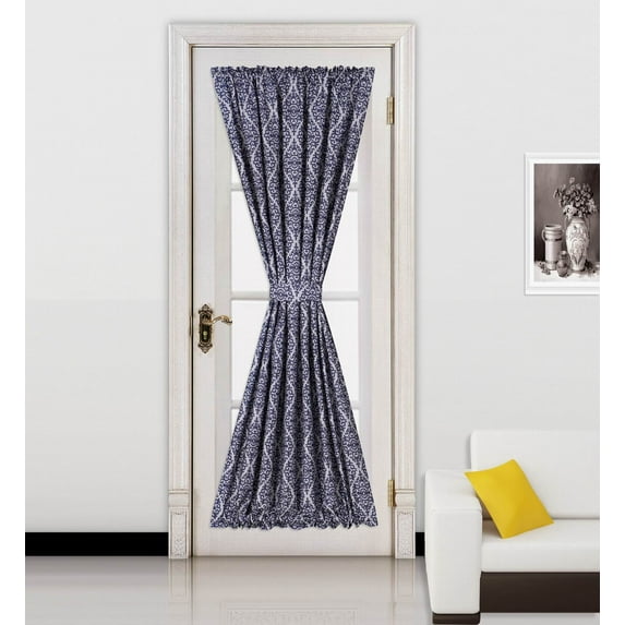 Ella Black-Grey 2 Tone Color 1Pc French Door 55"W X 72"L Foam Backing Insulated Thermal Blackout Rod Pocket Curtain Panel
