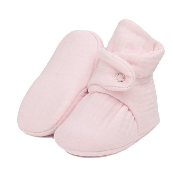 Ella Bonna Muslin Stay On Baby Booties, Pink, 6-12 Months