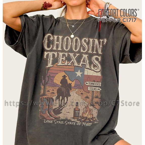 Ella Choosin' Texas Comfort Colors T-Shirt, Lone Star State of Mind Tee, Vintage Country Music Merch, Retro Western Cowboy Shirt