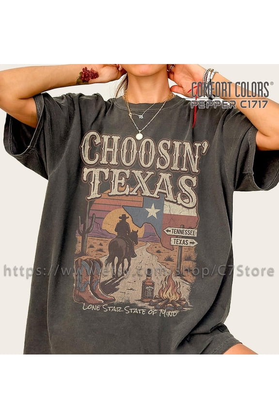 Ella Choosin' Texas T-Shirt, Lone Star State of Mind Tee, Vintage Country Music Merch, Retro Western Cowboy Shirt