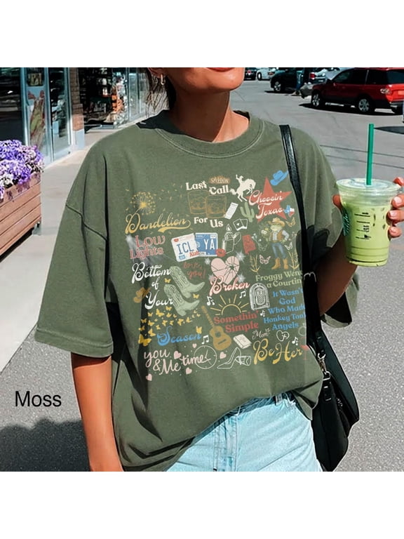 Ella Dandelion Lyric Shirt Choosin Texas Song Tee, Ella's Fellas Club Shirt, Vintage Country Concert Outfit, Retro Western Tour Apparel