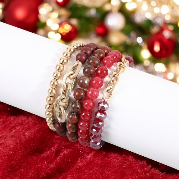 Ella & Elly Plus 5-Piece Inspirational Beaded Bracelet Set, Red and Gold