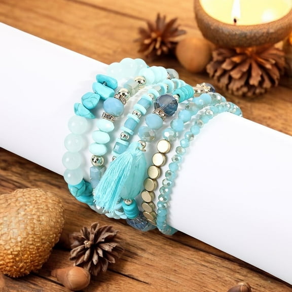 Ella & Elly Plus Turquoise 6 Pieces Beaded Stack Bracelets - Bohemian Style
